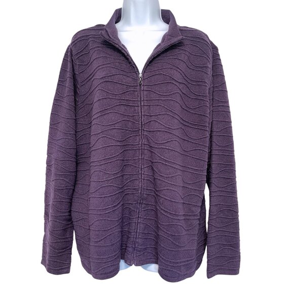 Coldwater Creek Cardigan Sweater Womens 2X Plum Purple Textured Full Zip Soft - Picture 1 of 9